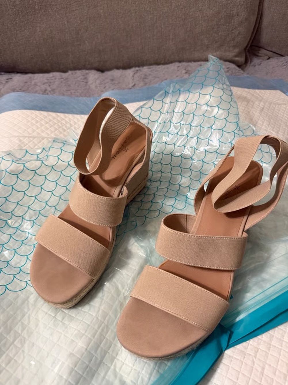 Time and Tru Nude Elastic Strap Wedge Sandals